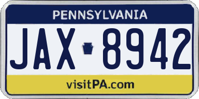 PA license plate JAX8942