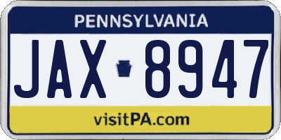 PA license plate JAX8947