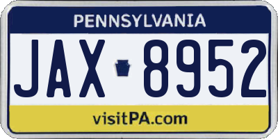 PA license plate JAX8952