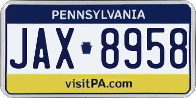 PA license plate JAX8958