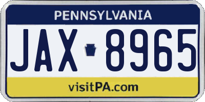 PA license plate JAX8965