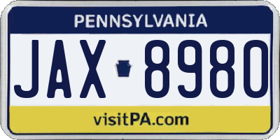 PA license plate JAX8980
