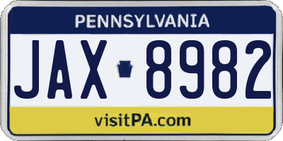PA license plate JAX8982
