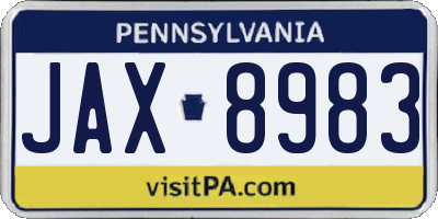 PA license plate JAX8983