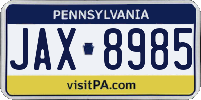 PA license plate JAX8985