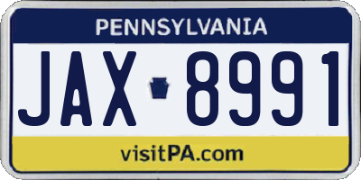 PA license plate JAX8991