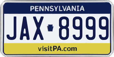 PA license plate JAX8999