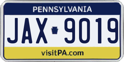 PA license plate JAX9019