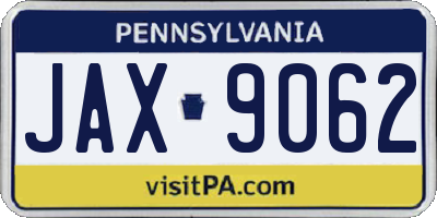 PA license plate JAX9062