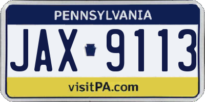 PA license plate JAX9113