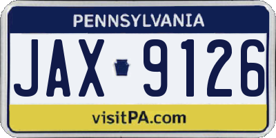 PA license plate JAX9126