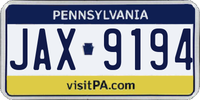 PA license plate JAX9194