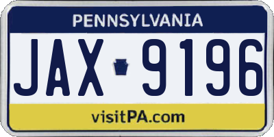 PA license plate JAX9196