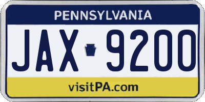 PA license plate JAX9200