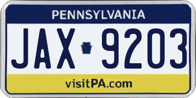 PA license plate JAX9203