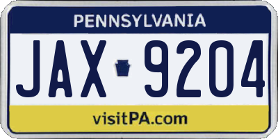 PA license plate JAX9204