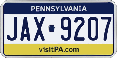 PA license plate JAX9207
