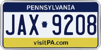 PA license plate JAX9208