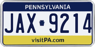 PA license plate JAX9214