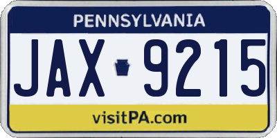 PA license plate JAX9215