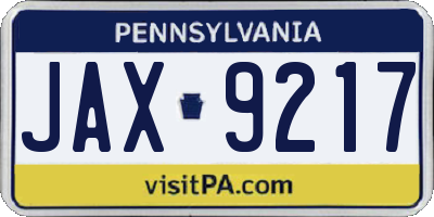 PA license plate JAX9217