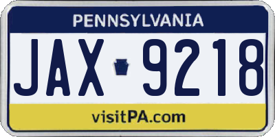 PA license plate JAX9218