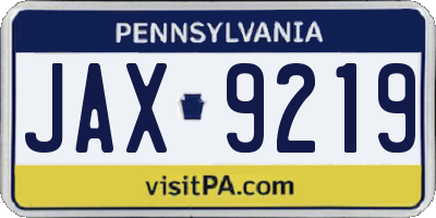 PA license plate JAX9219