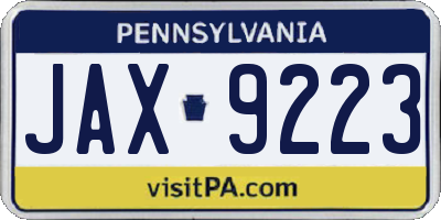 PA license plate JAX9223