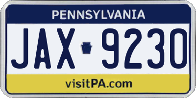 PA license plate JAX9230