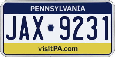 PA license plate JAX9231