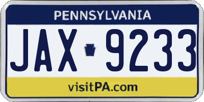 PA license plate JAX9233