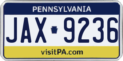 PA license plate JAX9236