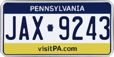 PA license plate JAX9243