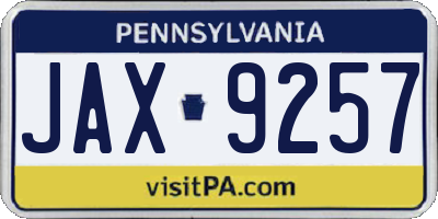 PA license plate JAX9257