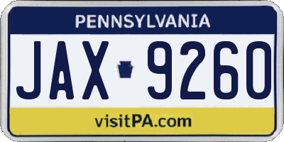 PA license plate JAX9260