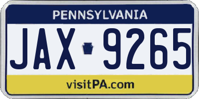 PA license plate JAX9265