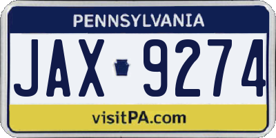 PA license plate JAX9274