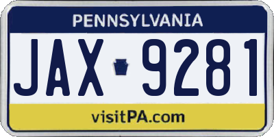 PA license plate JAX9281