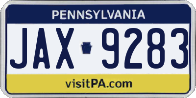 PA license plate JAX9283