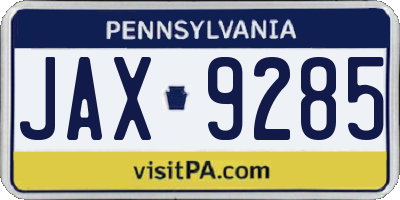 PA license plate JAX9285