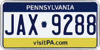PA license plate JAX9288
