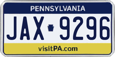 PA license plate JAX9296