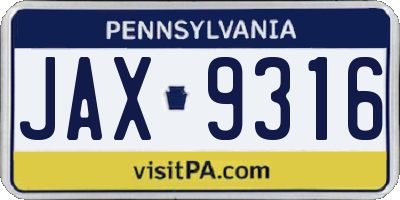 PA license plate JAX9316