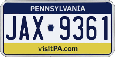 PA license plate JAX9361