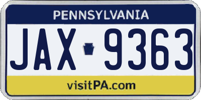 PA license plate JAX9363