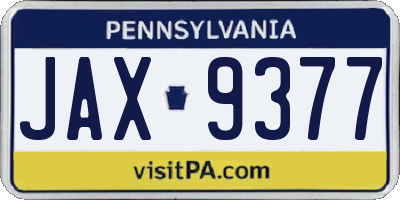 PA license plate JAX9377