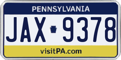 PA license plate JAX9378