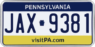 PA license plate JAX9381
