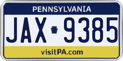 PA license plate JAX9385