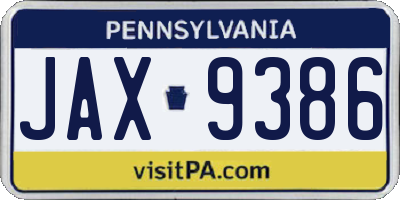 PA license plate JAX9386